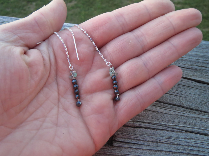 Silver Bead threader earrings.