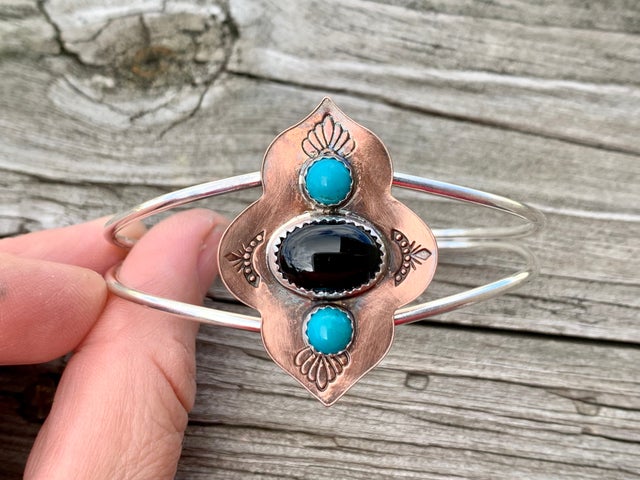 Cuff- Collection Moroccan Casablanca Turquoise Mixed Metals and Onyx